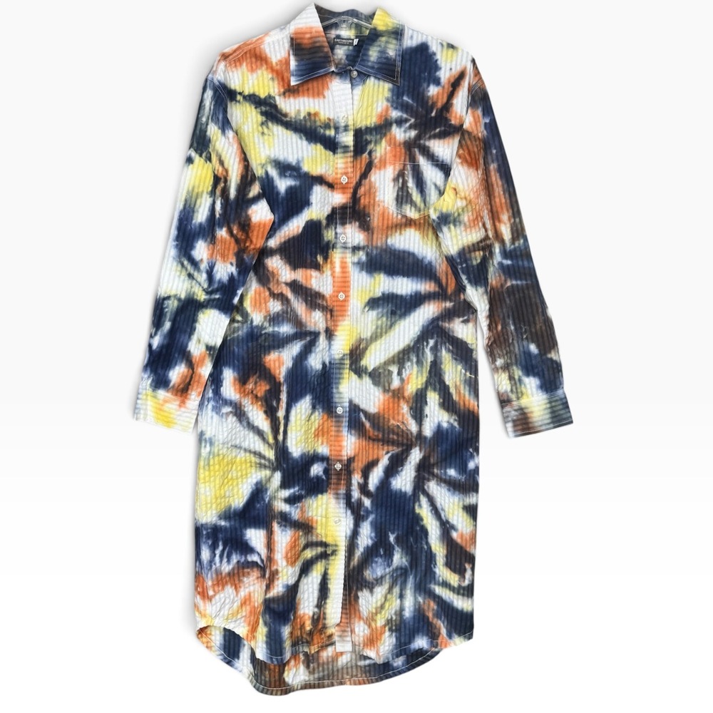 Earthbound Trading Co Shirt Dress Womens Small Multi Tie Dye Cotton Long Sleeve